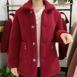 Mamos naujas stilingas žieminis avikailio paltas - aksominė &scaron;iluma vidutinio amžiaus ir vyresnio amžiaus moterims 5XL (160-175 cm)
