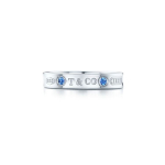 Tiffany & Co. Raidėmis graviruotas, brangakmeniu inkrustuotas sterlingo sidabro žiedas Unisex žiedai GRP09627 Box+Shopping Bag,4 1/2