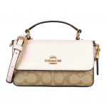 Rankinė su vir&scaron;utine rankena Coach Josie Signature drobės ir odos balta-chaki spalvos su auksiniu furnitūru Crossbody krep&scaron;ys moterims kasdieniam naudojimui, kelionėms, apsipirkinėjimui CC340-IMOTV Basic Set (Bag+Dust Bag)