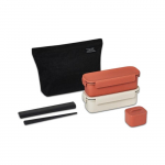 LocknLock Slim pietų dėžučių rinkinys su ne&scaron;iojimo mai&scaron;eliu ir valgymo lazdelėmis Korėjieti&scaron;kas ne&scaron;iojamas bento maisto rinkinys 3 spalvos Brick Orange + Ivory