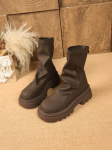 Aphixta Klostuoti 5,5 cm kvadratiniu kulnu Ankle Boots Moteri&scaron;ki 42 dydžio Mink&scaron;tos odos Modernūs batai Storas kulnas Užtrauktukas gale Moteri&scaron;ki auk&scaron;takulniai batai 36