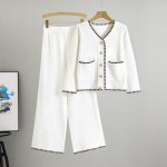 Pavasarinis moteri&scaron;kas temperamento mados megztas džemperis kardiganas kasdienis dviejų dalių komplektas one size juoda