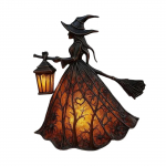 Helovino raganos lempa, goti&scaron;kas baisus raganos dekoras su žibintu, unikali stalinės lempos dekoracija, stovintis naktinis &scaron;viestuvas namų vakarėlio dekorui juoda