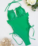 Moteri&scaron;ki maudymosi kostiumėliai Vienspalviai nėriniai su apynasriu kaklas Sexy Backless rai&scaron;teliai &scaron;onuose Vientisai maudymosi kostiumėliai Bikini paplūdimio apranga maudymosi kostiumėliai S žalia