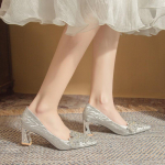 High heeled women's French style wedding shoes, ladies' formal dress shoes