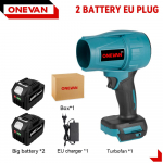 OENVAN 2000W be&scaron;epetėlis elektrinis oro pūstuvas 200M/S akumuliatorinis turbo pūstuvas dulkių sniego valytuvas elektrinis įrankis skirtas Makita 18V akumuliatoriui 2 Battery-EU