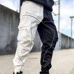 Jogeriai Krovinių Kelnės Atspindinti Juostelė Mada Gatvės Drabužiai Hip Hop Sportinės Kelnės Juoda Balta Lopininė Hipsteri&scaron;kos Vyri&scaron;kos Kelnės XL juoda/balta