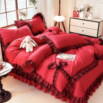 Princesės stiliaus vienspalis nėrinių plovimo medvilnės lovos keturių dalių seersucker nėrinių dvigubas antklodės užvalkalas 2.2 meter bed