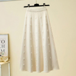 Rudens Žiemos Mezgimo Ilgi Sijonai Moterims Eleganti&scaron;kas Vienspalvis Auk&scaron;tu Liemeniu Sijonas Moteris &Scaron;ik Elastiniai Mink&scaron;ti Midi Sijonai Moterims 3XL abrikosas