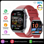 2025 Naujas AMOLED I&scaron;manusis Laikrodis ET585 Vyrams EKG Kraujo Sudėties Sveikatos Stebėjimas Bluetooth Skambutis Moterims Sporto Fitneso Apyrankė I&scaron;manusis Laikrodis Red Silicone Belt