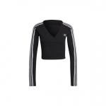 Adidas Originals Klasikinė serija Trefoil vientisas logotipas Spausdintos trys juostelės Ilgomis rankovėmis raglano mar&scaron;kinėliai Moteri&scaron;ki vir&scaron;utiniai drabužiai Juodi IB7312 S