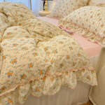 Romanti&scaron;kas nėriniuotas gėlėtas medvilninis patalynės komplektas - I&scaron;skirtinis prancūzi&scaron;kas-koreieti&scaron;kas stilius 1.2m Bed Sheet 3-piece (Fits 150*200cm Quilt)