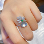 BELLA BOX auk&scaron;čiausios klasės interneto garsenybių tiesioginė transliacija naujo produkto modeliavimas, natūralus ledas, baltas nefrito čiulpų agatas, pilnas deimantinis atviras žiedas, moteri&scaron;kas žiedas 17.3mm nefritas