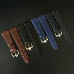 25 mm * 8 mm tikros odinės karvės odos laikrodžio apyrankės keitimas, skirtas Vacheron Constantin Overseas Blauzdos odos juodai mėlynai rudai VC dirželis vyrams With Silver Buckle juoda
