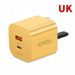40 W USB įkroviklis QC3.0 greito įkrovimo C tipo mobiliojo telefono įkroviklio adapteris, skirtas iPhone Xiaomi Samsung Huawei Macbook UK Plug geltona