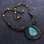 Tibetan Turquoise Gemstone Handmade Copper Wire Wrap Jewelry Necklace 18 i5q81