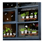 Augalinės vazoninės parduotuvės stiklinių durų kavinės dekoravimo sienų lipdukai 45x60cm