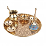 Žalvariniai Pooja reikmenys Pooja Thali 8 dalių rinkinys Tradiciniai Pital Pooja reikmenys ritualams ir ceremonijoms 22,86 cm thali