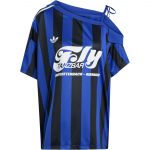 Adidas Originals SS25 Atidengtais pečiais Džersis Mada Patogūs Trumpomis Rankovėmis Futbolo Mar&scaron;kinėliai Moteri&scaron;ki Vir&scaron;utiniai Drabužiai Neoninė Mėlyna Juoda KD2278 L