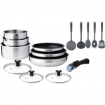 Batterie de cuisine induction - Arthur Martin - AM1275 - Acier inoxydable - 15 pi&egrave;ces - Poign&eacute;e amovible - Tous feux dont induction sidabras