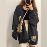 Grunge Gothic Oversized Gray Moteri&scaron;ki megztiniai su gobtuvu E Mergaičių mar&scaron;kinėliai 90-ųjų vintažinio stiliaus rudeniniai apkarpyti vir&scaron;utiniai drabužiai XXL