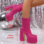 Super auk&scaron;takulniai platforminiai ankle boots su kalnų kri&scaron;tolais, rožinės spalvos, moteri&scaron;ki madingi platforminiai batai, &scaron;oninis užtrauktukas, kristaliniai Botines Botas Mujer 35 rožinė