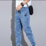 Vyri&scaron;kos mados juodos mėlynos pilkos spalvos džinsai Streetwear &bdquo;Jogger&ldquo; kelnės, didesnio dydžio 8XL kelnės, laisvalaikio tiesūs gatvės drabužiai, sutraukiama juostele elastinga juosmens laisvi džinsai M