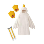 1 rinkinys žąsiuko antklodės su gobtuvu, unisex animacinių filmukų pižamų rinkinys, oversized mink&scaron;tas &scaron;iltas kombinezonas su geltonu snapo dizainu, žiemos vakarėlio miego drabužiai suaugusiems ir vaikams S white