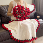 Rožinis megztas pledas - Jaukus miegas biure, laisvalaikio laikas, namų sofa, skara arba geriausios draugės suvenyras. 105cm Diameter + 52 Roses