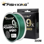 Fishing King 300M 9X sruogų pintas žvejybos valas, daugiagijinis Pe Line, pintas žvejybos valas 0.6-0.12mm-20lb tamsiai žalia spalva