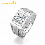 SACE GEMS Klasikinis vario lydinio cirkonio vyri&scaron;kas žiedas Stilingas vyri&scaron;kas žiedas open balta