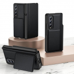 Prabangus Pu odinis telefono dangtelis, skirtas Samsung Galaxy Z Fold 4 dėklas su kortelės lizdo laikikliu S ra&scaron;iklio laikiklio dėklas, skirtas Z Fold4 Only Case No Pen juoda