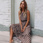 Sexy O Neck be rankovių Boho Polka Dot Print Maxi suknelė nauja laisvalaikio moteri&scaron;ka vakarėliui skirta ilga suknelė S
