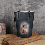 Natūralios odos moteri&scaron;kos rankinės Vintažinio dizaino pečių krep&scaron;iai moterims Classic Bucket Bag 19*15*31cm tamsiai pilka spalva