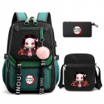 3 vnt/komplektas Demon Slayer Kamado Nezuko kuprinės mergaitėms Anime mokyklinė krep&scaron;ys paauglių studentų drobė ne&scaron;iojamojo kompiuterio nugaros kuprinė moteri&scaron;ka kuprinė