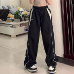 Europos ir Amerikos užsienio prekyba Pavasario ir rudens mados asmenybės ni&scaron;inės gatvės moteri&scaron;ki drabužiai tamprės auk&scaron;tu juosmeniu laisvos sportinės plačios kelnės M juoda