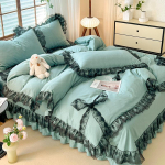 Princesės stiliaus vienspalis nėrinių plovimo medvilnės lovos keturių dalių seersucker nėrinių dvigubas antklodės užvalkalas 1.8 meter bed