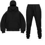 Dvigubo gobtuvo Hoodie kelnių komplektas Ruduo Žiema Balaklava su gobtuvu Trendi Hip Hop Vyrai Moterys Pora Veido kaukė Užtrauktuko Hoodie 2XL black