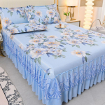 Ledinio &scaron;ilko nėrinių lovos sijonas ir vėsus kilimėlio rinkinys - Kvėpuojantis rotango dizainas 1.8*2.0m with Bedskirt + 2 Pillowcases
