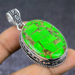 Copper Green Turquoise gemstone 925 Steling Silver Jewelry Pendant 2.13