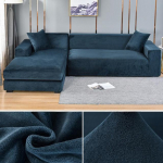Aksominis sofos užvalkalas Elastingas storas L formos kampinis sofos užvalkalas svetainei 1/2/3/4 vietos tamprus sofos sofos fotelis užvalkalas 3 Seater 185-230cm tamsiai mėlyna spalva