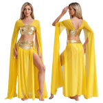 Moteri&scaron;kas dviejų dalių egiptieti&scaron;kas kostiumas Helovino karalienės princesės Cosplay puo&scaron;nios suknelės komplektai &Scaron;ifono puo&scaron;niai apsirengti &scaron;okių kostiumai S auksas
