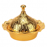 Auksinė saldaininė su dangteliu, auksinis gėlių reljefas, modernus paprastas cinko lydinys, vaisių indas, užkandžių indas