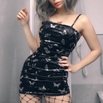 Harajuku juoda suknelė Moteri&scaron;ka gotikinė spagečių juostelė be nugarų Suknelės be pečių Moteri&scaron;kos mados laisvalaikio spausdinta seksuali suknelė S juoda