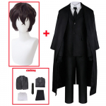 Anime Bungo Benamiai &scaron;unys Dazai Osamu Cosplay Kostiumas Ilga Striukė Paltas Trench Kostiumai Apranga Uniforma Helovino kalėdiniai drabužiai L-(Suit+Wig) juoda
