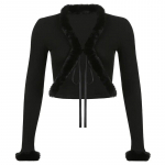 Su rai&scaron;teliais rai&scaron;teliais, balti ilgomis rankovėmis apkarpyti mar&scaron;kinėliai, rudens seksualūs, atsitiktiniai mar&scaron;kinėliai su V kakleliu, moteri&scaron;ki plunksna S balta