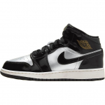 Air Jordan 1 Mid SE GS Juodi Metalo Sidabro Vaikų Sportbačiai Metalo Aukso Burės Grynas Platinos FZ3938-001 39