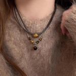 Moterų retro Tiger Eye akmens karoliai &ndash; rudens/žiemos eleganti&scaron;kas megztinio grandinėlė įžymybių raktikaulio kaklo papuo&scaron;alas X1635 ruda
