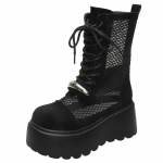 Madingi 8CM dizainerio vasariniai platforminiai ankle boots moterims Juodi Balti Kvėpuojantys Tinklelio Sandalai Laisvalaikio Avalynė Moteri&scaron;ki Storu Padu Ankle Boots 34 juoda