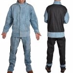 Karvės odos suvirintojo striukė: Atsparus kar&scaron;čiui, Apsaugantis nuo nudegimų, Apsauga nuo lankinio suvirinimo, Izoliuota oda suvirintojams.